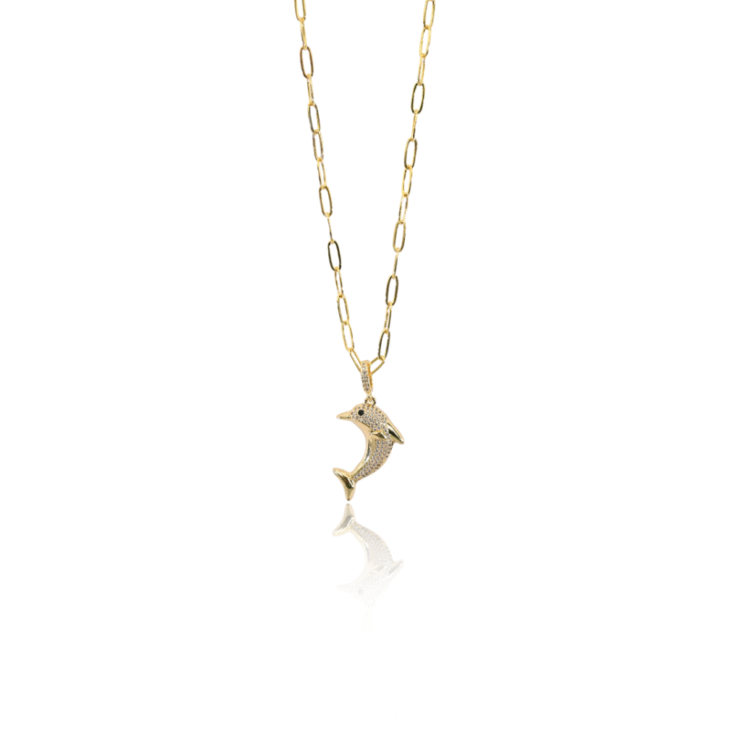 Elegant Dolphin Pendant in Gold with Crystal Accents - Image 4
