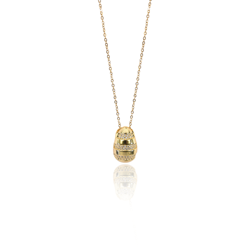 Gold Striped Egg Pendant with Crystal Embellishments - Image 6