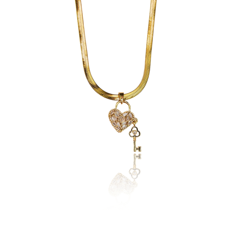 Golden Heart Lock & Key Pendant Necklace - Image 4