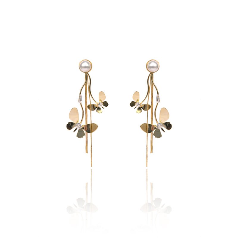 Golden Butterfly Cascade Pearl Earrings - Image 3