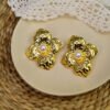 Golden Blossom Pearl Stud Earrings