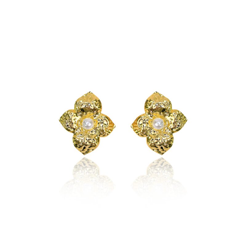 Golden Blossom Pearl Stud Earrings - Image 2