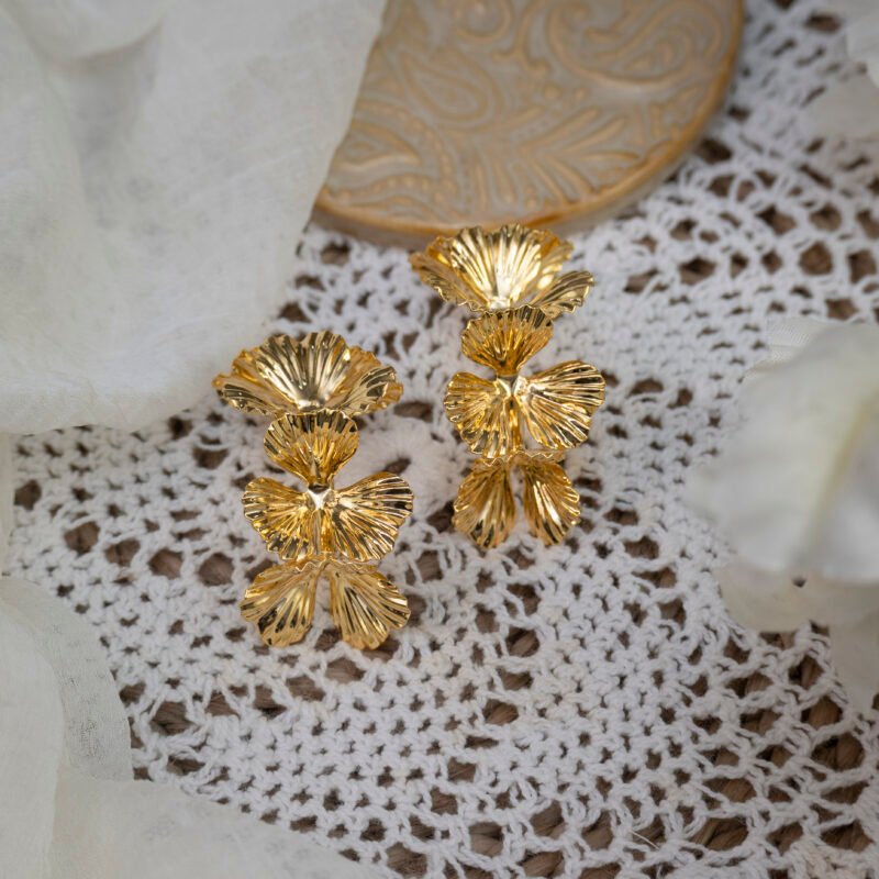 Golden Petal Cascade Earrings - Image 2
