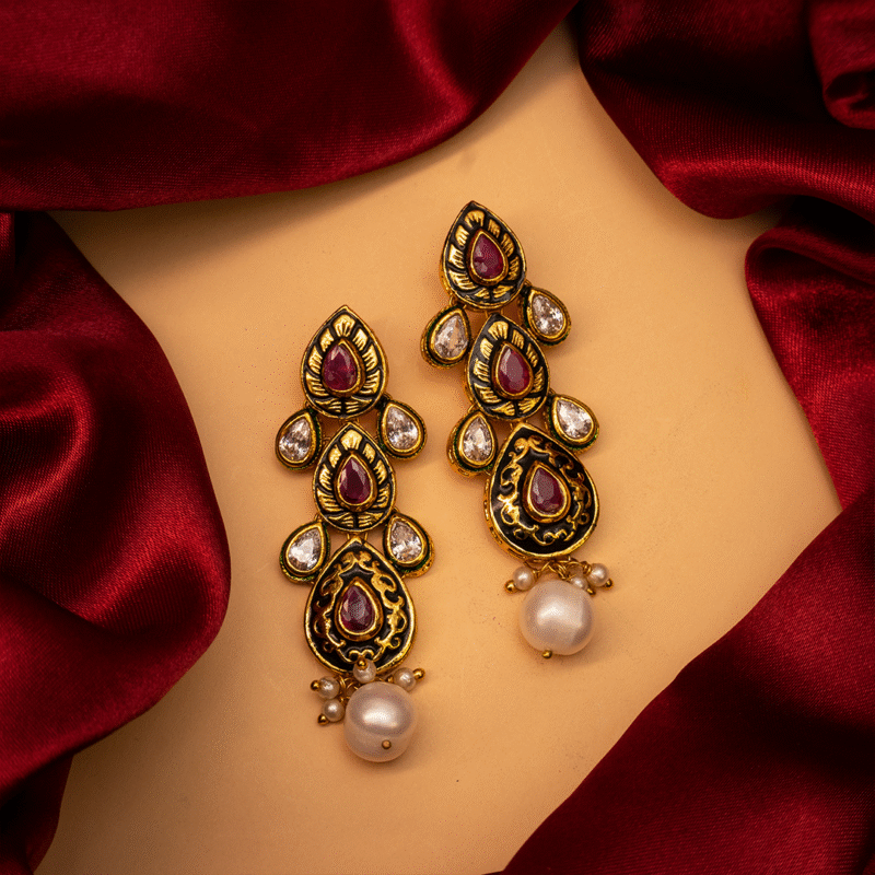 Regal Kundan Pearl Drop Necklace - Image 3