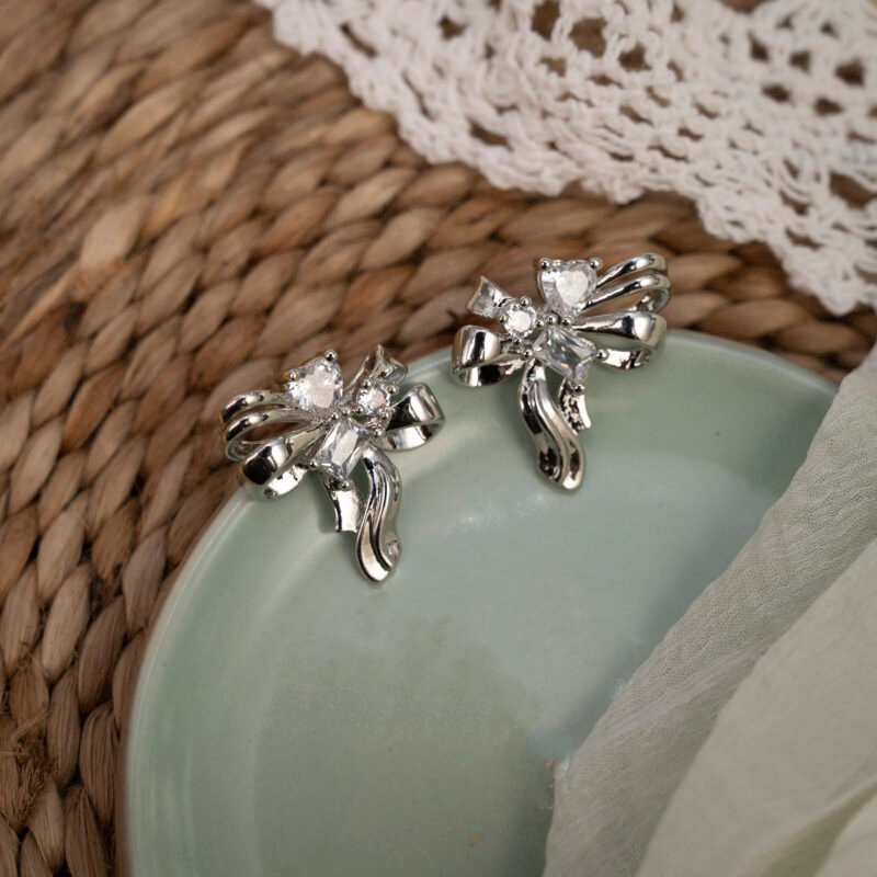 Elegant Ribbon Bow Stud Earrings - Image 2