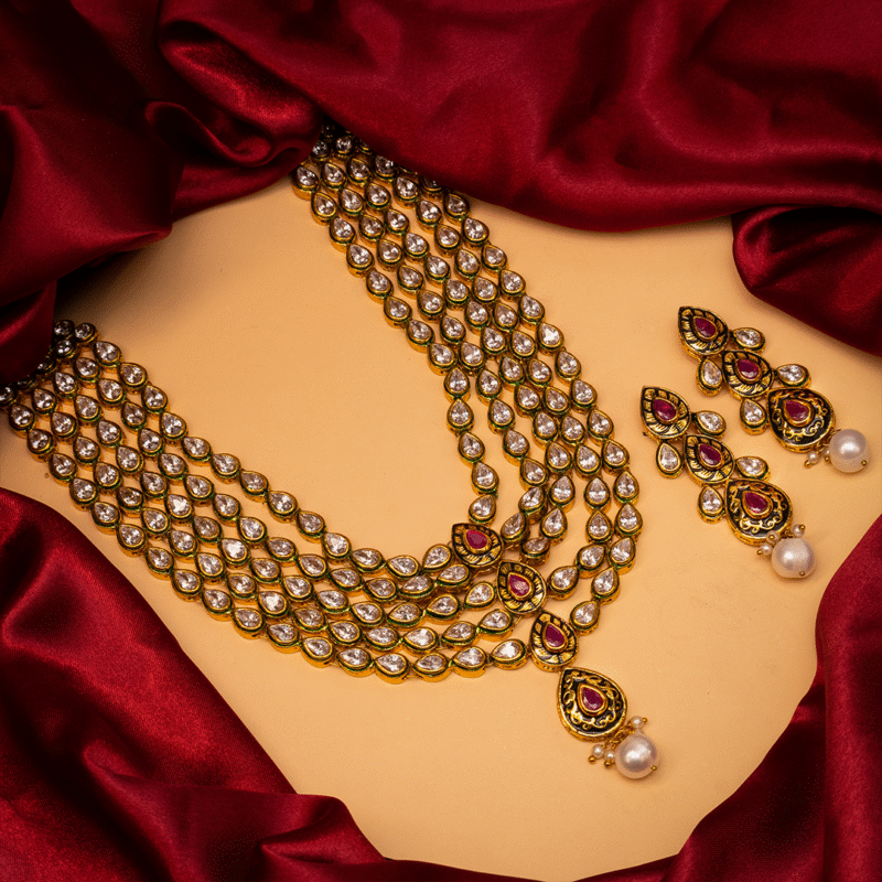 Regal Kundan Pearl Drop Necklace - Image 4
