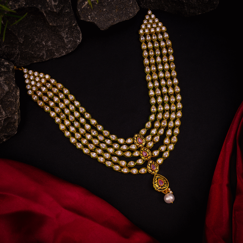 Regal Kundan Pearl Drop Necklace - Image 5