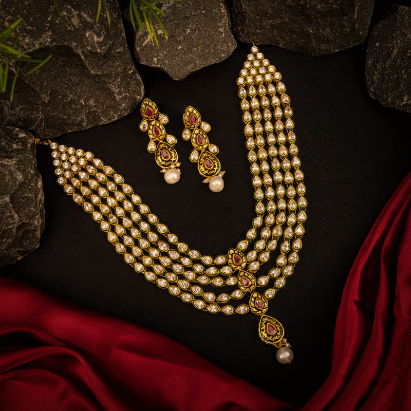 Regal Kundan Pearl Drop Necklace