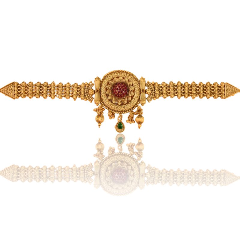 Antique Gold-Plated Temple Choker Necklace Set with Jhumka Earrings - Image 6