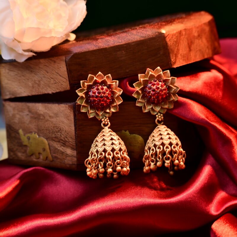 Antique Gold-Plated Temple Choker Necklace Set with Jhumka Earrings - Image 5
