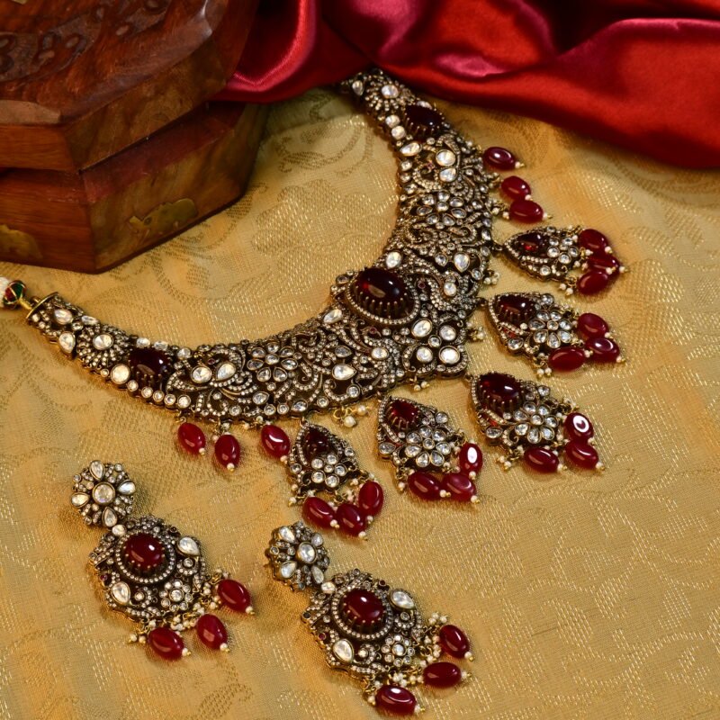 Ethnic Antique Red Stone Choker Necklace Set - Image 4