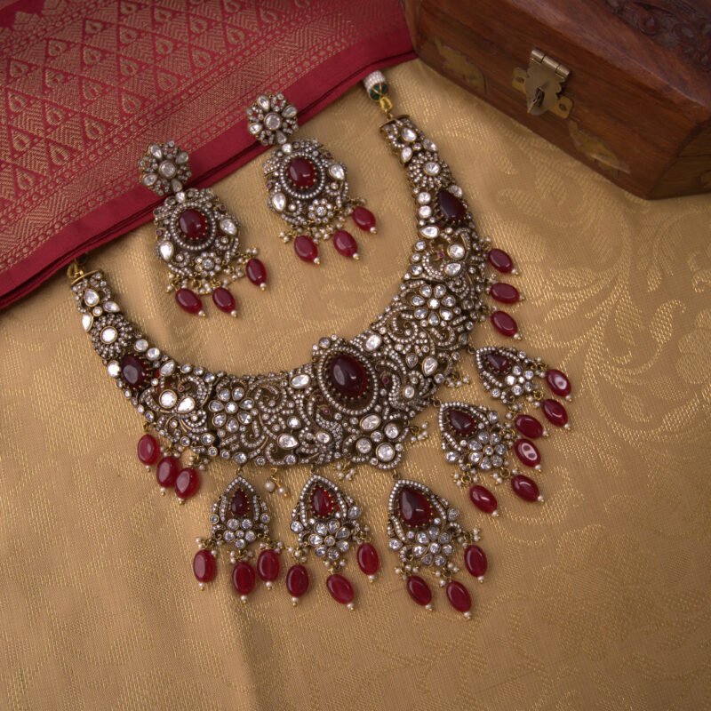 Ethnic Antique Red Stone Choker Necklace Set - Image 3