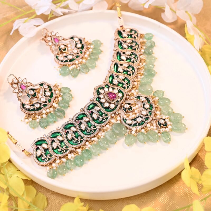 Handcrafted Bridal Meenakari Choker Necklace - Image 3