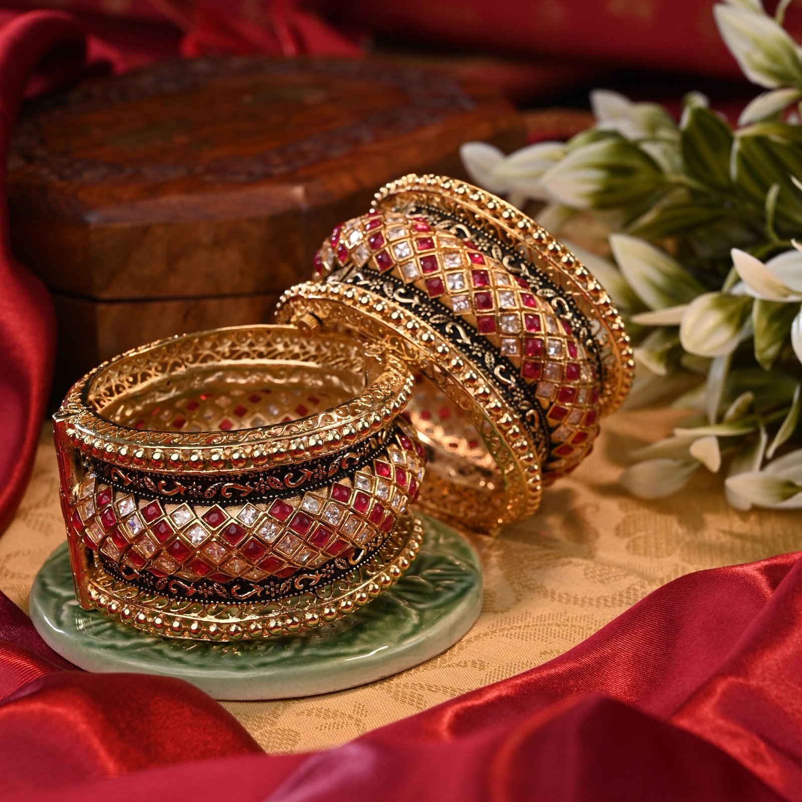 Royal Kundan Meenakari Gold-Plated Bangles