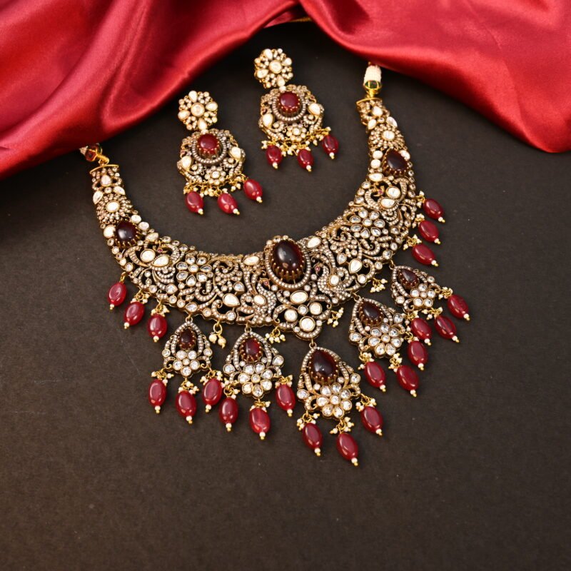 Ethnic Antique Red Stone Choker Necklace Set