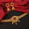 Antique Gold-Plated Temple Choker Necklace Set with Jhumka Earrings