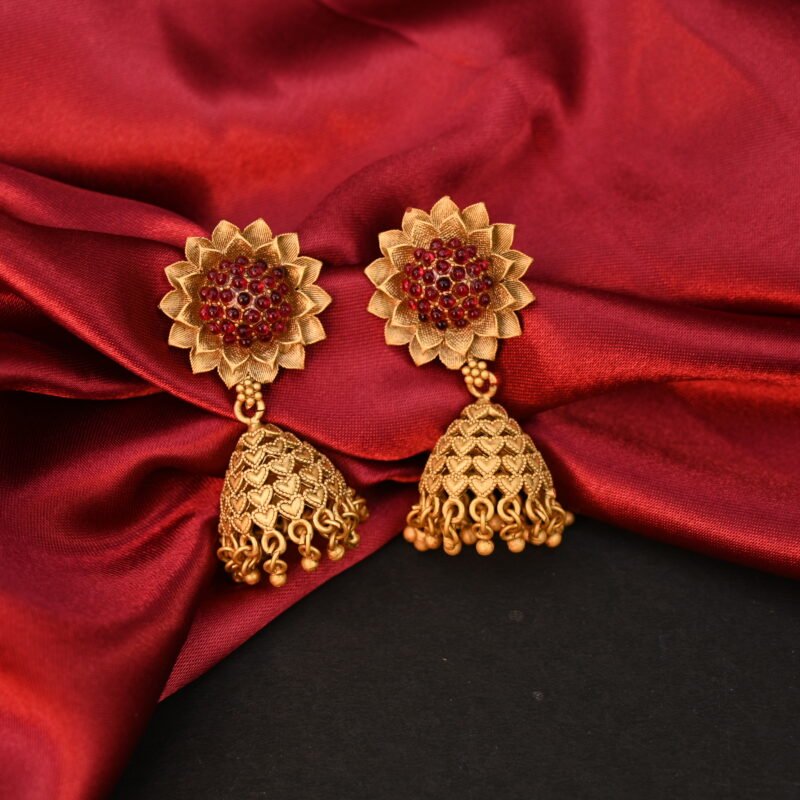 Antique Gold-Plated Temple Choker Necklace Set with Jhumka Earrings - Image 2